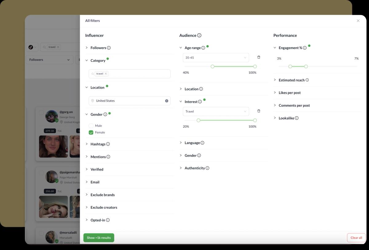 Refine TikTok influencer search with advanced filters